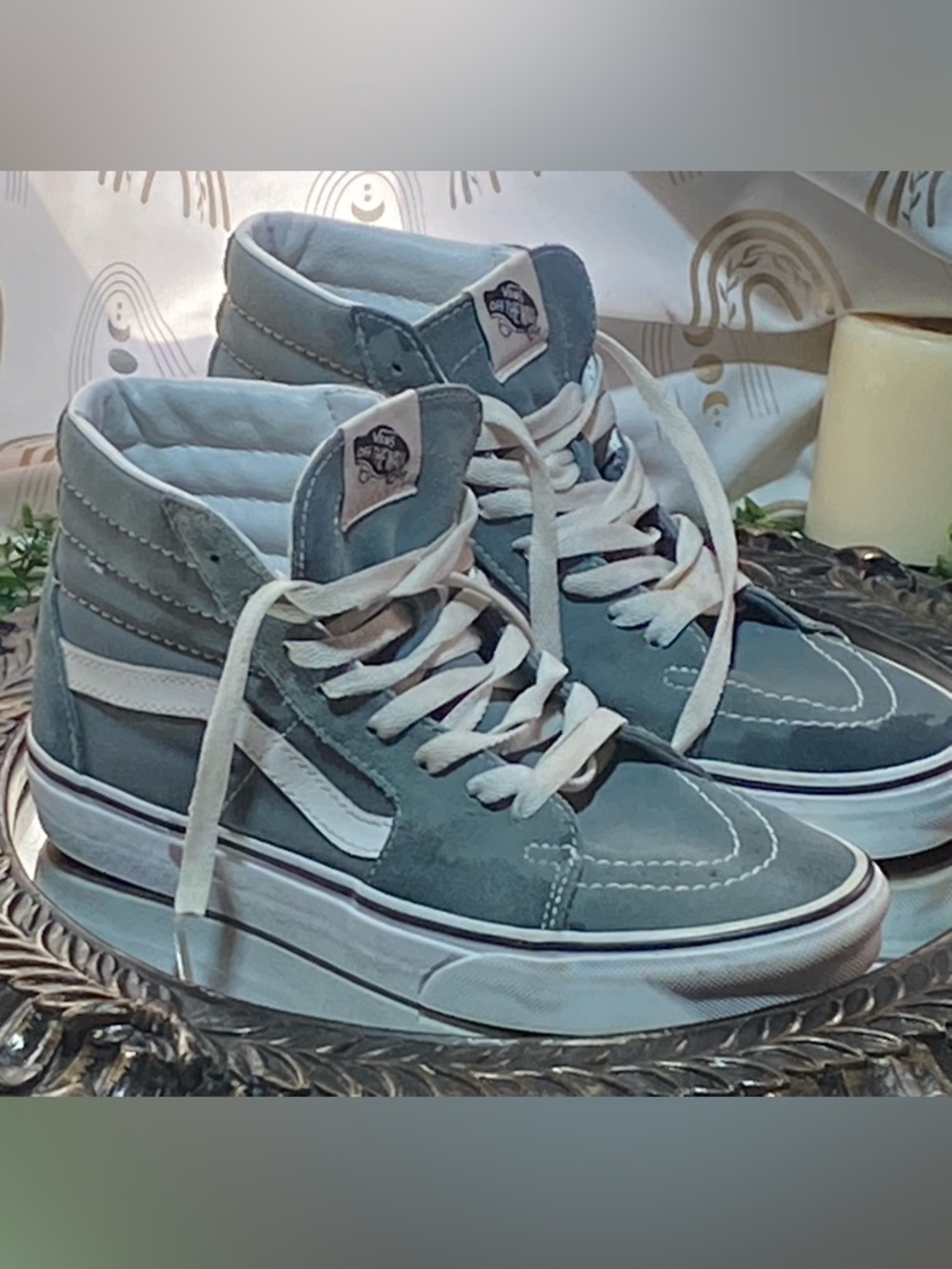 Vans Women's High-Top Sneakers in Light Blue and White